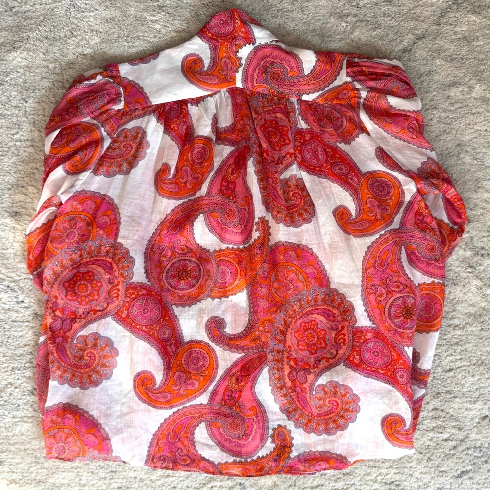 NWT! Zimmermann Peggy Orange/Pink Paisley Linen Button Down Long Sleeve Blouse - Picture 11 of 11